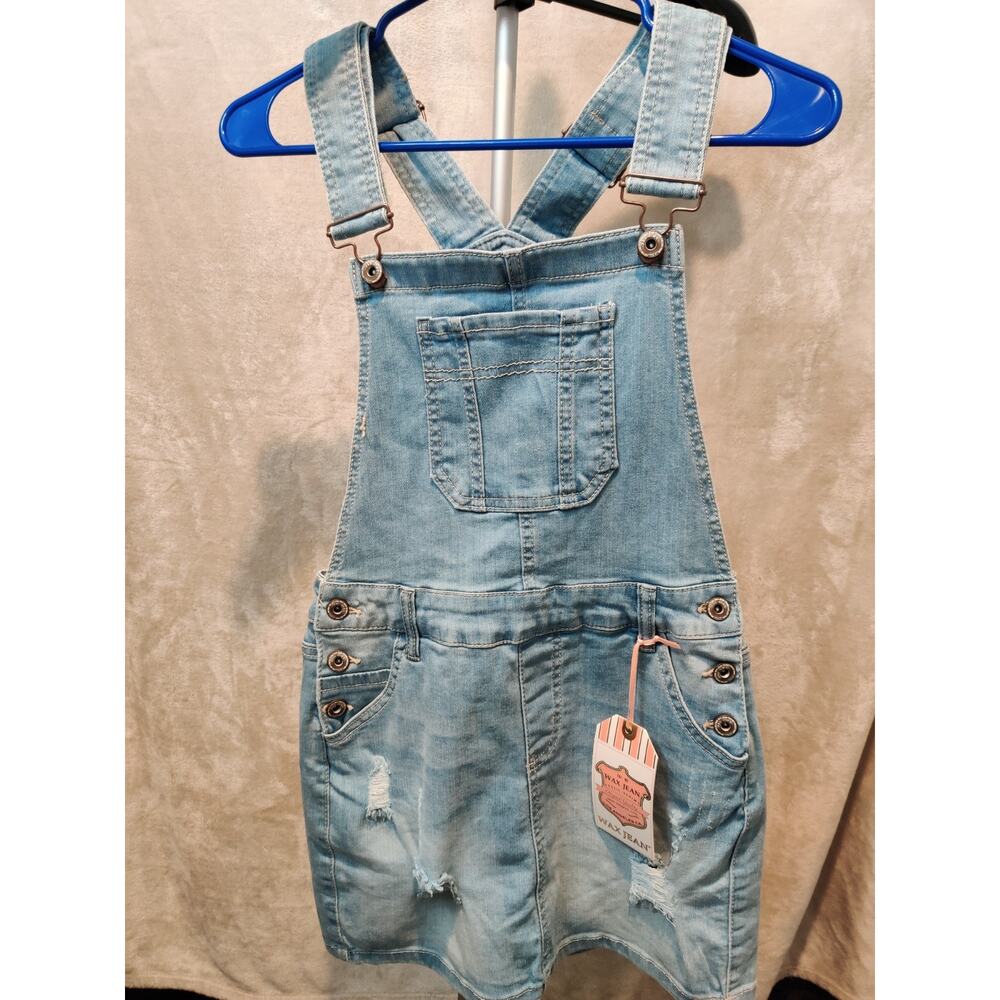 Wax Jean Girl's Overall Dress Denim Size Small Light Wash Distressed NWT